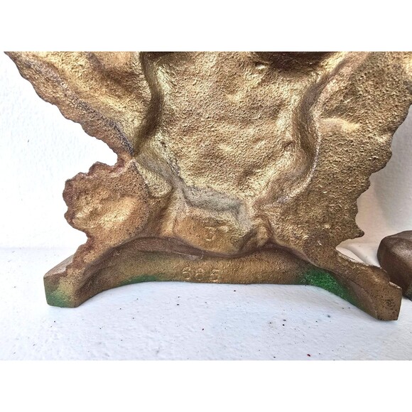 Vintage Cast Iron Eagle Gold Enamel Bookends #665 E Pluribus Unum Brass Flag - Picture 7 of 9